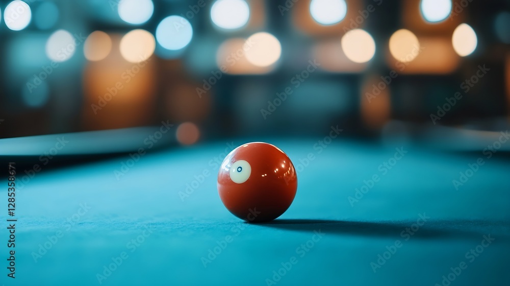 Poster red billiard ball on blue pool table with soft blurred background : generative ai