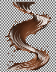Chocolate milk splashes curve, Swirling Chocolate Splash with Dynamic Liquid Motion on transparent background, png, psd
