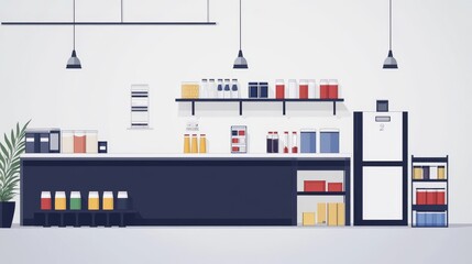 Obraz premium Flat Design Production Line Illustration in Modern Kitchen Setting