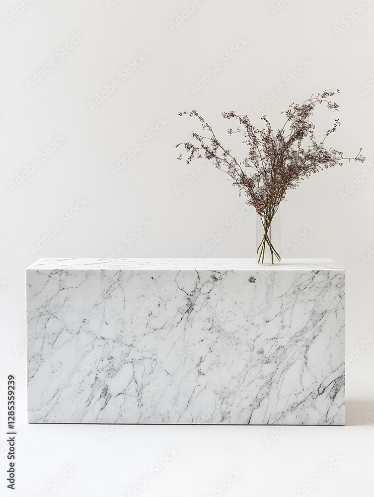 Aufkleber stylish white marble table displaying delicate dried flowers in a simple vase : generative ai