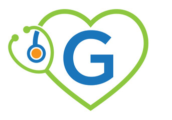 Initial Letter G Medical Logo Concept With Heart and Stethoscope Symbol For Healthcare and Medical Sign