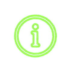 Icon info circle from the flow of energy of green color. Shimmering neon
