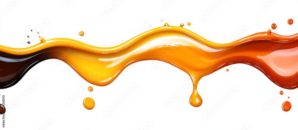 Poster abstract image of brown and gold liquid flowing dynamically, creating a wave like pattern against a 