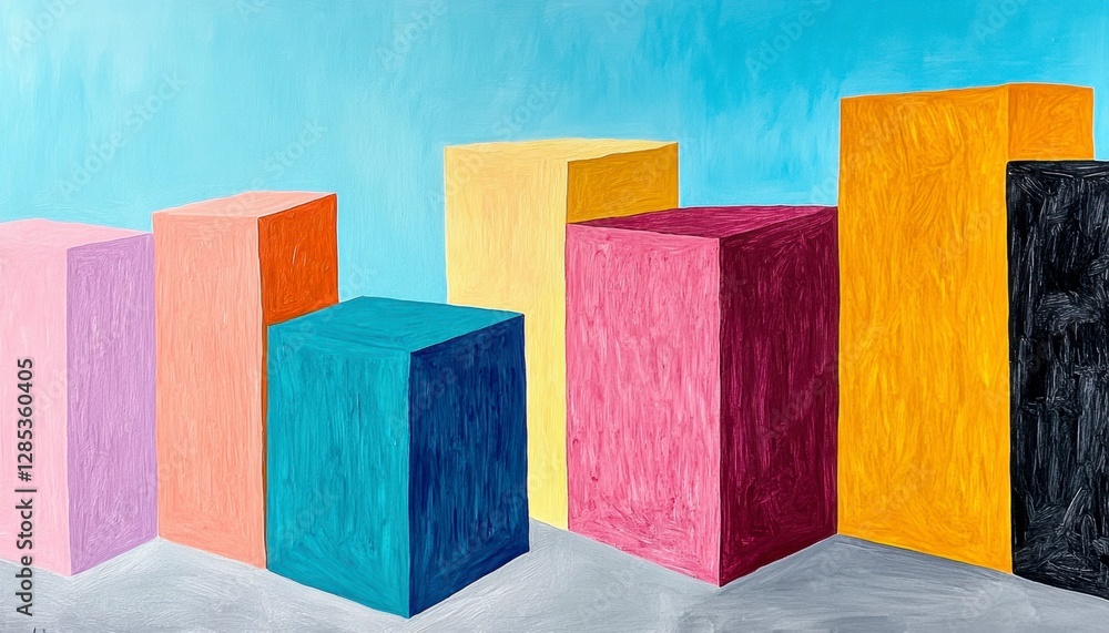 Aufkleber abstract painting of colorful blocks against a light blue background. the blocks are various pastel 