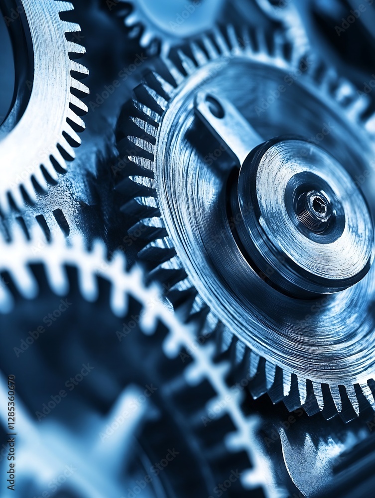 Poster Close up of intricate metallic gears showcasing mechanical precision and engineering : Generative AI