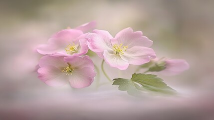 Soft Pink Blossoms, Spring Garden, Blurred Background, Greeting Card