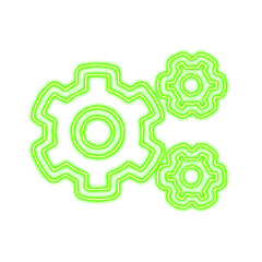 Icon cogs from the flow of energy of green color. Shimmering neon