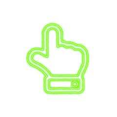 Icon hand point up from the flow of energy of green color. Shimmering neon