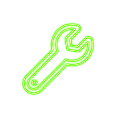 Icon wrench from the flow of energy of green color. Shimmering neon