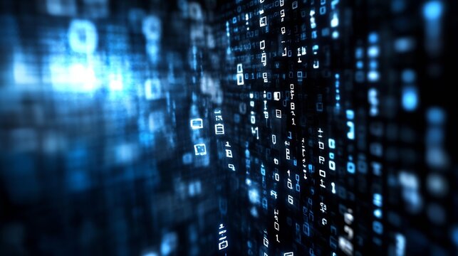 Abstract Digital Data Flow with Bright Binary Code in a Futuristic Style : Generative AI