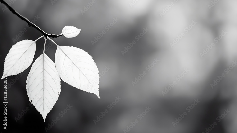 Aufkleber black and white image of delicate leaves against a soft blurred background evoking serenity : genera