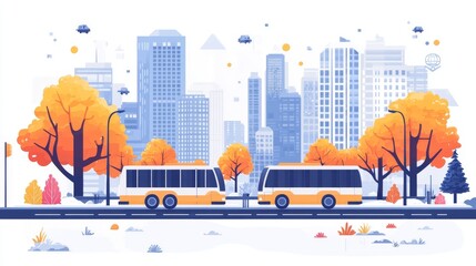 Modern Urban Transportation Concept with Buses and City Background
