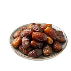 Obraz premium Plate filled with delicious dates against white background