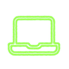 Icon laptop from the flow of energy of green color. Shimmering neon