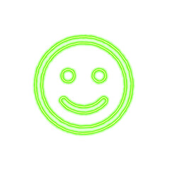 Icon smile from the flow of energy of green color. Shimmering neon
