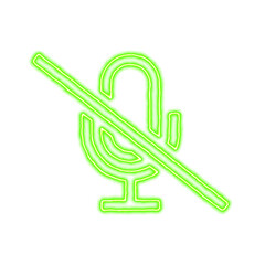 Icon microphone slash from the flow of energy of green color. Shimmering neon