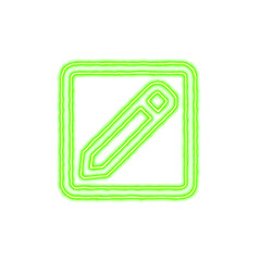 Icon pen square from the flow of energy of green color. Shimmering neon