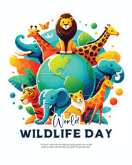 Fototapeta premium World Wildlife Day social media Instagram post template for wildlife and environment protection