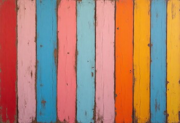 Colorful painted distressed wooden planks background