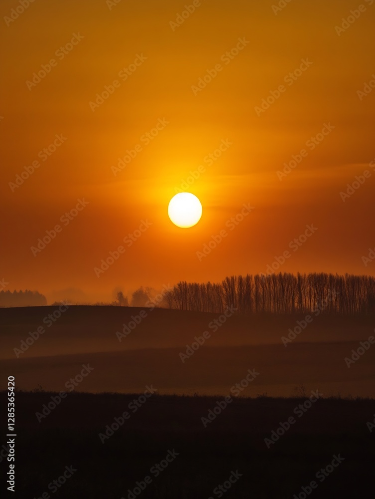 Aufkleber Stunning Sunset Over Fields and Trees Creating a Warm and Inviting Atmosphere : Generative AI