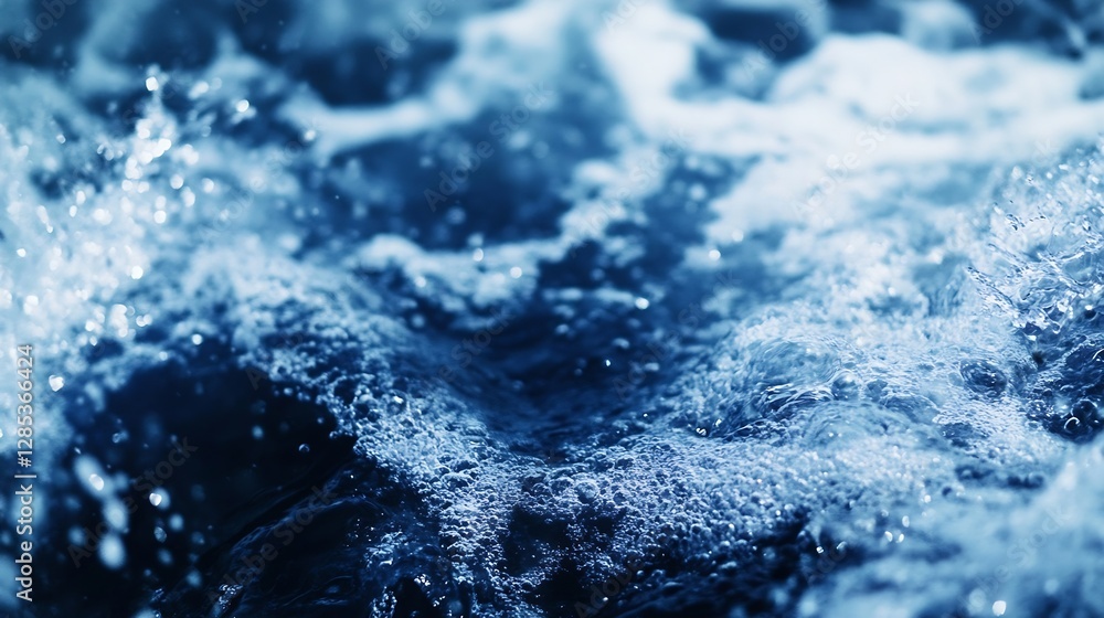 Aufkleber Dynamic close up of bubbling water creating mesmerizing abstract patterns in a deep blue ocean : Generative AI