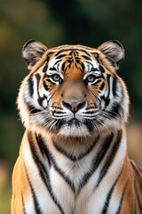 Obraz premium close-up shot capturing distinctive fur texture of siberian tiger in its natural habitat