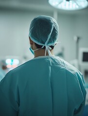 Male Surgeron in Scrubs with Surgical Cap in Operating Room : Generative AI