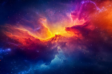 Fototapeta premium Beautiful nebula in space in fantasy illustration, glowing stars, colorful smoke clouds