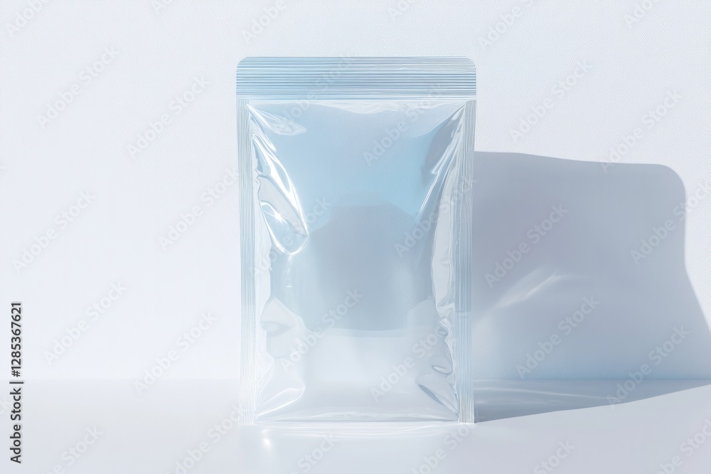 Poster conceptual mockup of transparent zip-lock bag placed neatly on white surface with soft shadows