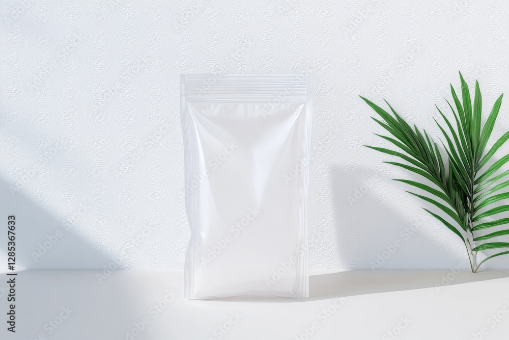 Poster conceptual mockup of transparent zip-lock bag placed neatly on white surface with soft shadows