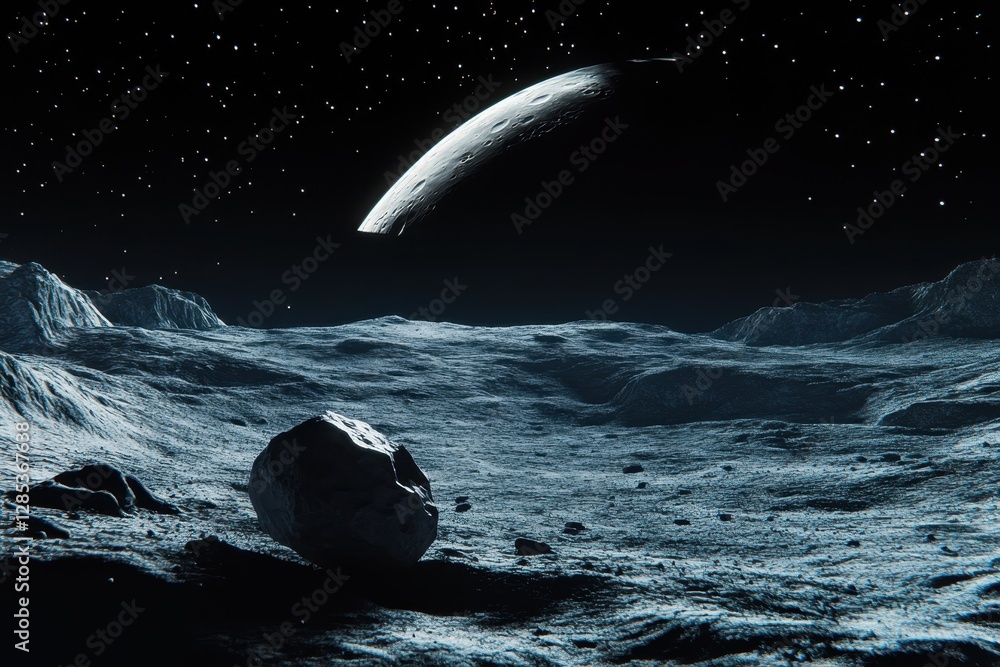 Aufkleber lone asteroid rotates in the vast emptiness of space against a distant planet backdrop, a lone aster