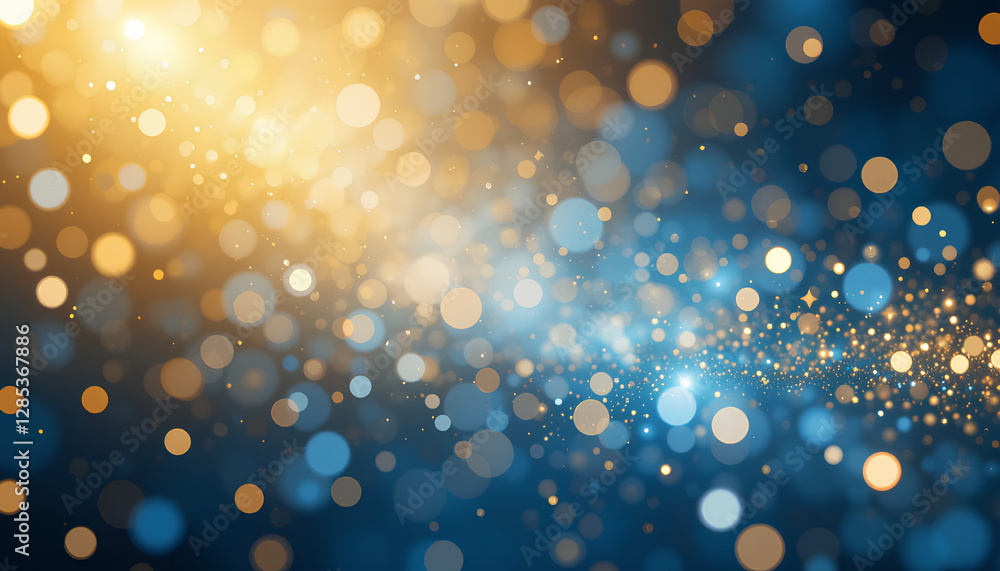 Poster celestial bokeh: an abstract composition showcasing a captivating display of golden and blue bokeh l