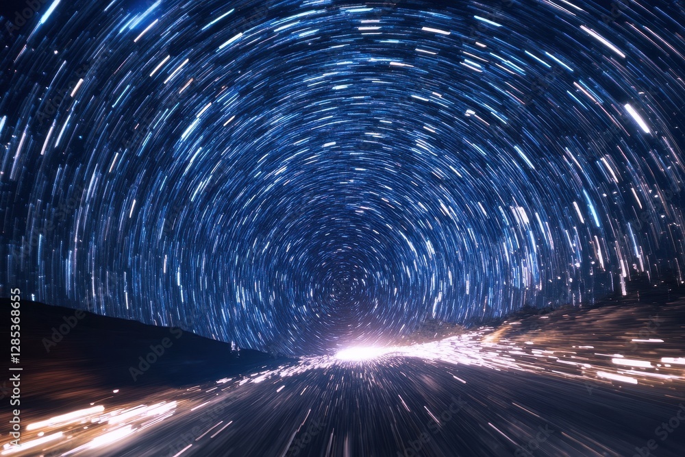Poster experience the thrill of traveling through vivid star fields in deep space, traveling through star f