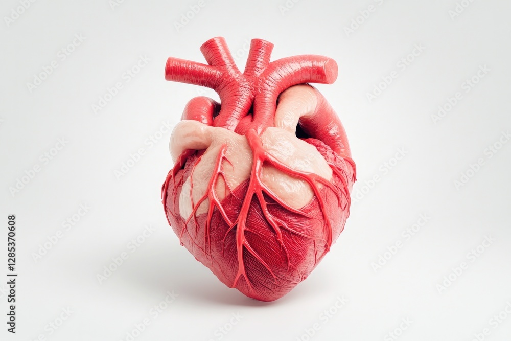 Poster vivid 3d-rendered model of human heart displaying its complex structure and various arteries set aga