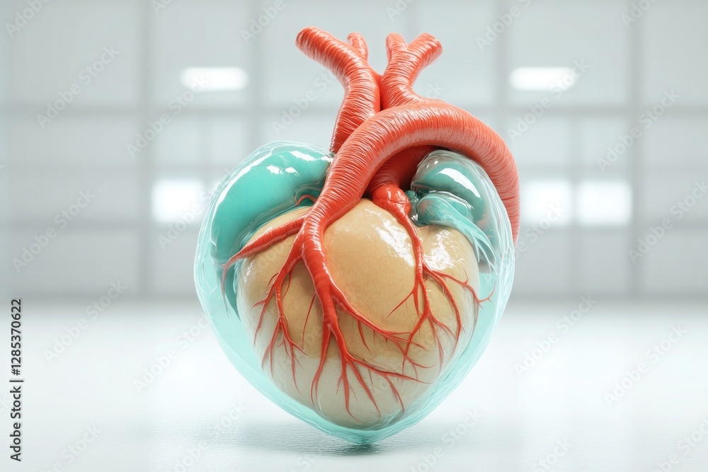 Aufkleber vivid 3d-rendered model of human heart displaying its complex structure and various arteries set aga