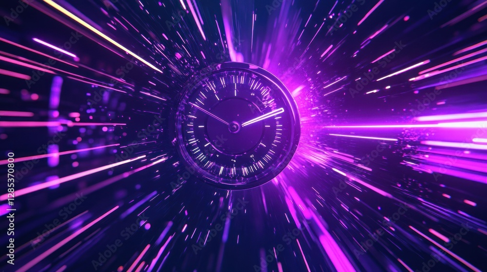 Poster journey through the cosmos of time with clock in fast motion effect
