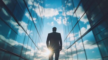 businessman walking go to success 