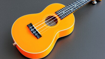 Fototapeta premium Orange ukulele on dark surface, music instrument, hobby