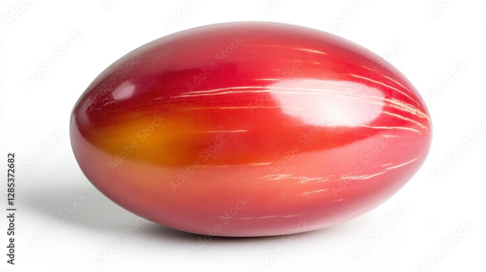 Poster red and yellow oval object with a glossy finish, isolated on white background. subtle streaks and va