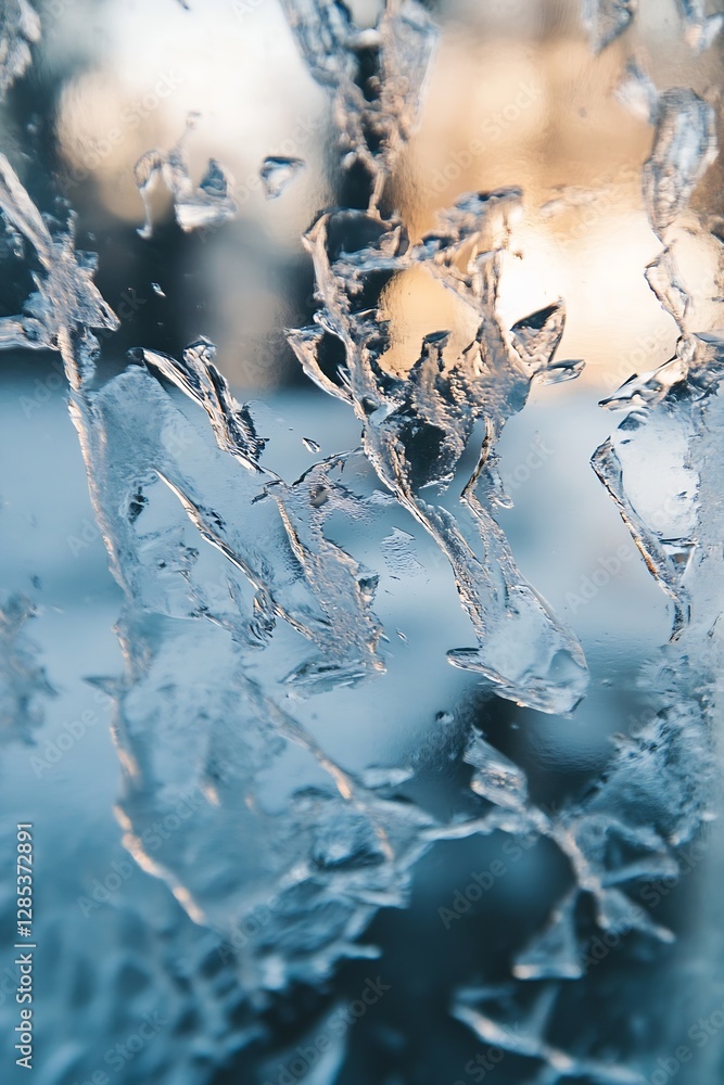 Poster Close Up of Frosty Window Glass with Unique Patterns and Intricate Details : Generative AI