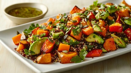Delicious Roasted Butternut Squash Quinoa Salad with Avocado and Red Peppers