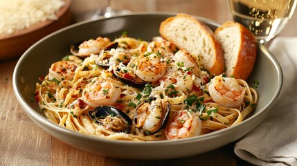 Delicious Seafood Pasta with Shrimp Mussels and Linguine