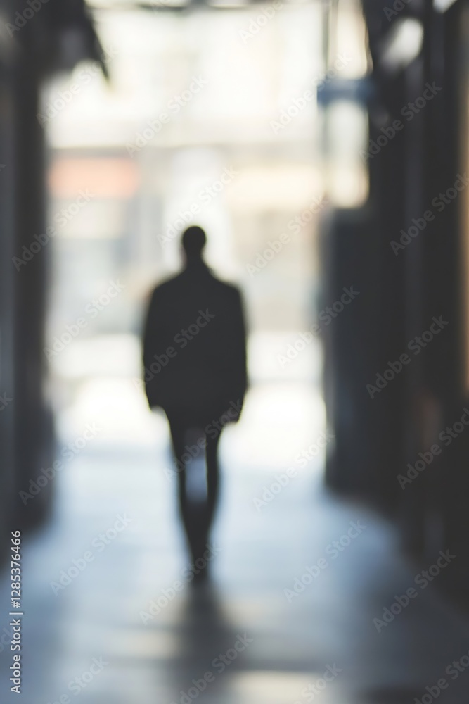 Poster Mysterious Silhouette of a Person Walking Through a Narrow Alleyway with Blurred Background : Generative AI