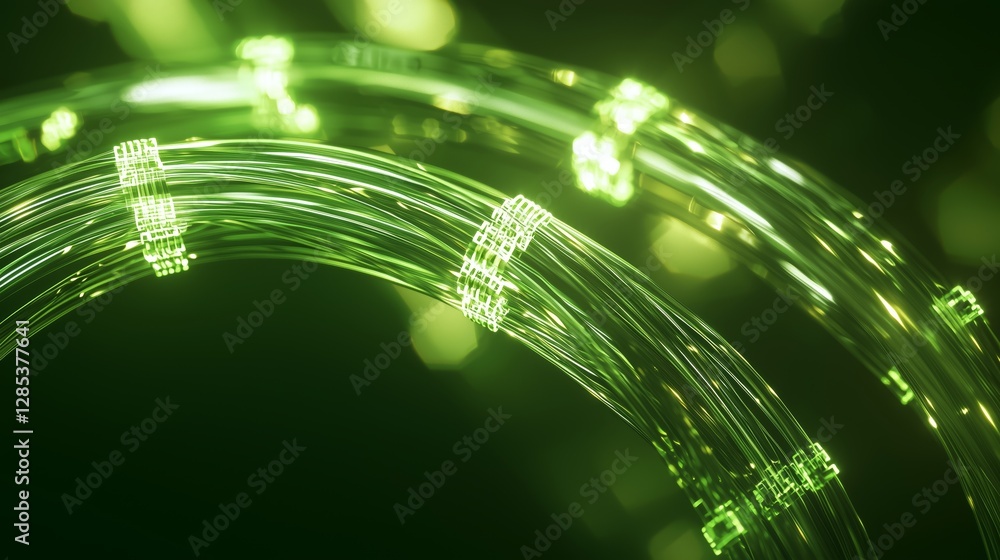Poster high tech green data network with futuristic digital elements