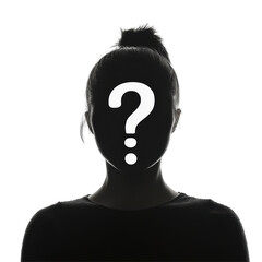 Isolated Silhouette of Person with Question Mark Covering Face