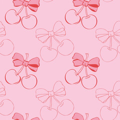 cherry with bow pattern. Trendy Seamless pattern red Cherries Hand drawn Illustration not Ai ,Seamless pattern EPS vector.Design for fashion ,fabric,textile,wallpaper,wrapping and all prints