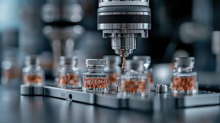 Automated vial filling machine in pharmaceutical factory
