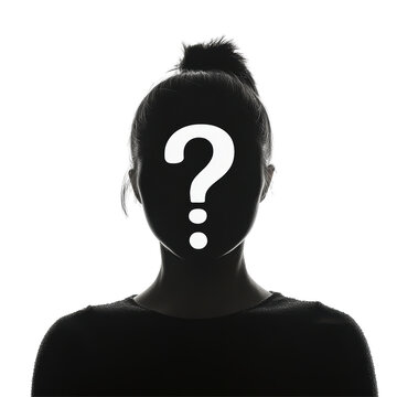 Isolated Silhouette of Person with Question Mark Covering Face