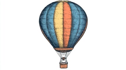 retro transportation and travel engraving / drawing: vintage hot air balloon - vector design