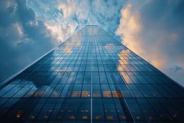 Fototapeta premium Modern Glass Skyscraper City Building Architecture Clouds